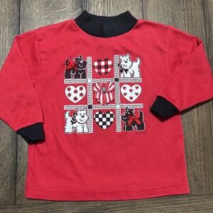 Vintage Healthtex Size 4T Girls Red Shirt Scotty Dogs, Hearts & Tic Tac Toe